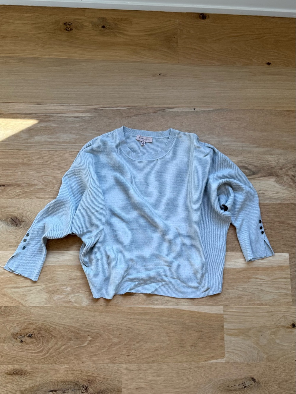 Philosophy Light Blue Ribbed Crewneck Sweater with Buttoned Cuffs